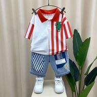 Boy polo Shirt Suit Boy Baby Clothes Boy Clothes Children Cool Handsome Short-Sleeved Two-Piece Suit