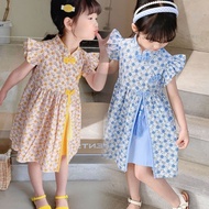 New Style Children Vintage Floral Dress Summer Girls Chinese Cheongsam Hanfu Skirt 3-8 Years Baby Exquisite Flying Sleeve Children's Clothing