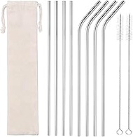 Silver 8-Pack Stainless Steel Drinking Straws – 10.5” Long, Fits Cups Up to 30 OZ. Includes 2 Cleani