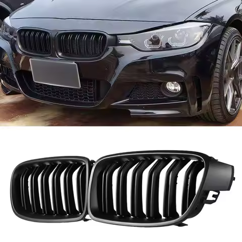 F30 Grill, Front Hood Kidney Grille For-BMW 3 Series F30 F31 F35 2012-2018 (Double Slat Matt Black G