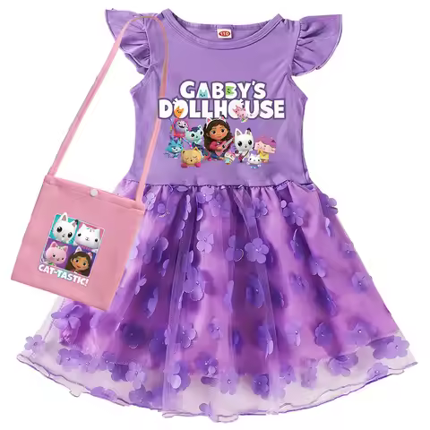 Anime Gabby Dollhouse Dress Kids 2026 Summer Short Sleeve Casual Dresses Baby Girls Gaby Chat Clothe