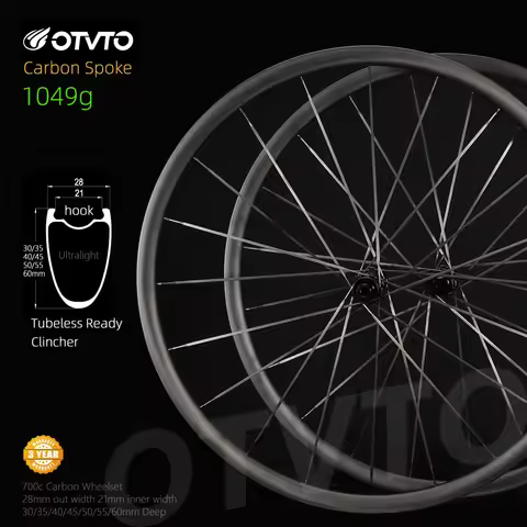 OTVTO 700c Carbon Spoke Wheelset 1049g Ratchet Hub 36T 54T Steel Ceramic Bearing Bicycle Wheels for 