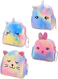 4pcs Unicorn Coin Purse Smiling Critters Plush Coin Bags for Party Favor Keychain Portable Money Pou