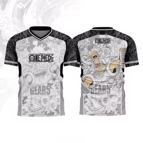 Jersey One Piece Monkey D. Luffy Gear 5 Anime Y2k Kpop Baseball Hockey Tshirt Fashion Streetwear Ani