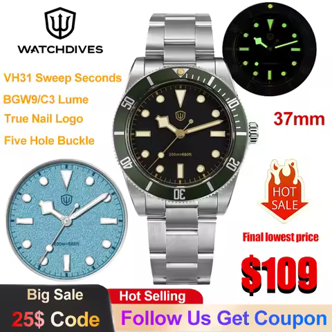 Watchdives WD7922 BB54 Watch VH31 Sweep Second Movement Quartz Watch Sapphire Crystal C3 Luminous 20