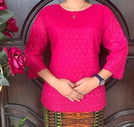 Atasan wanita katun bolong/Blus katun bolong/ Blouse katun bolong full puring warna pink Fanta