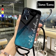 Custom Nama Softcase Glass FREE Sling Tali for Oppo A16 | Casing Tali | Case Tali | Case Tali Kaca |