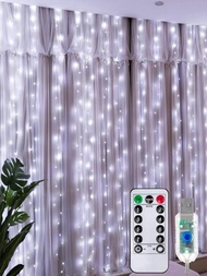 1入組3m 100/200/300 Led 窗簾燈,usb供電,掛窗櫺妖精燈,8種燈光模式,帶遙控器,白色/暖白/多彩選擇,適用於家庭、婚禮或派對裝飾