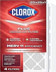 Clorox 20x25x1 Air Filter, MERV 11 Pleated HVAC AC Furnace Air Filters, MPR 1000 & FPR 7 – Pack of 4