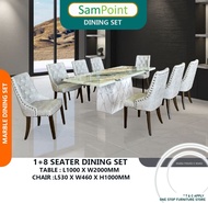 SAMPOINT Marble Dining Set 8 Seater  Chesterfield Chair 8 Seater  Dining Table Wooden Leg  Set Meja 