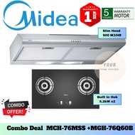 [Combo Deal]Midea Slim Hood Stainless Steel MCH76MSS 76CM / Midea Built In Hob MGH-76Q60B