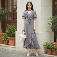Ready Stock Japan GRL Fairy Dress Lotus Leaf Chiffon Irregular Long Dress (Two Colors) grl Daigou