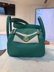 Hermes mini Lindy II  絲絨綠U4 手袋