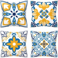 Bohemia Style Blue Yellow Geometry Pattern Cushion Cover Short Plush 40x40/45x45/50x50cm
