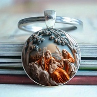 Fashionable A 2D Flat Pattern Circular Glass Alloy Pendant Keychain For Cross-Border Foreign Trade,
