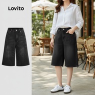 Lovito Women's Casual Plain Pocket Button Denim Shorts L132ED359