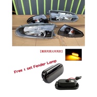 Proton Wira Satria Putra Arena Head Lamp Signal Crystal Smoke Black Hitam Lampu Depan Besar Set Lamp