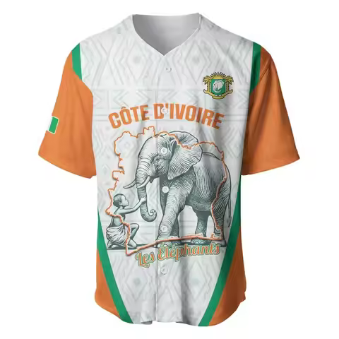 Men's Printed Ivory Coast Baseball Jersey with Elephant Pattern - Classic Men's Crew Neck Short Slee