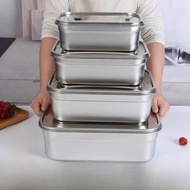 不銹鋼保鮮盒菜盆帶蓋冰箱飯盒長方形收納盒304食品盒子餐盆留樣