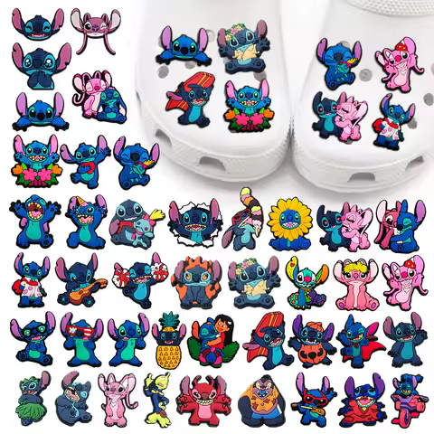 Disney 1PCS Funny Cartoon Characters DIY Stitch Blue Cute Shoe Charms Accessories PVC Buckle Decorat