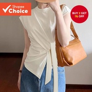 B99-SEP24-A-4-Asymmetric Lace-Up T-Shirt-TSB99ED843  B99-SEP24-A-4-T-shirt tali asimetri-TSB99ED843