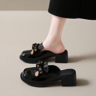 Yongge Women's Shoes A2902-1 Mary Jane Closed-Toe Half-Slip Thick Heel Slip-On Loafers