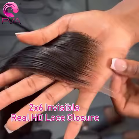 Eva Hair 2x6 HD Lace Closure 100% Human Hair Invisible HD Lace Closure Straight & Body Wave Hair Mid
