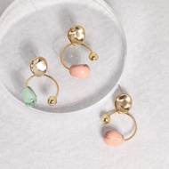 [ZANZAN ZANZAN] Anti-Allergic Steel Needle-Metal Mix Match Agate Earrings [Ek59bf007 _ Sus]