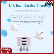 Uk Wall Plug Power 3-pin Plug Adapter Charger With 3 Usb Ports For Mobile Phone Tablets HOT