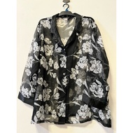 Chest 56 Inches Black Shirt Thin Fabric Floral Pattern