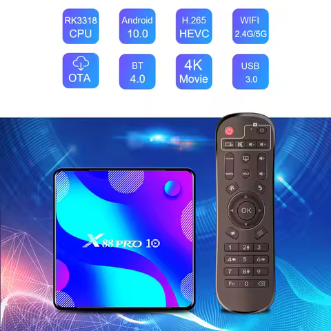 X88 PRO 10 Android10 Smart TV Box Rockchip RK3318 4GB RAM 64GB/128GB ROM 4K H.265 Decoding Dual Band
