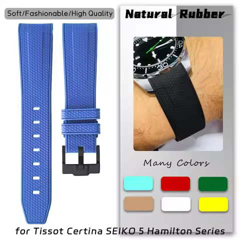Rubber Watchband 20mm for Tissot IWC Seiko 5 Hamilton Certina Oris Khaki Blue Brown Curved End 19mm 