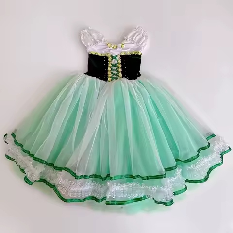 Green Ballet Dress For Girls Long Giselle Dance Costumes Children Women Romantic Tutu Performance Pr