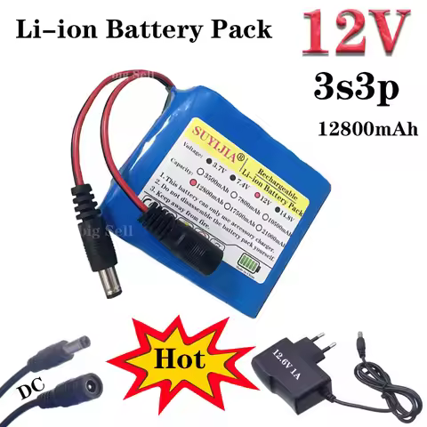 Lithium battery 12V 12800mAh 18650 12.6V 12.8Ah suitable for electrical equipment toys LED lights 3s