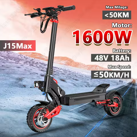 Electric Scooter 1600W Motor 48V18AH Battery E-Scooter Dual Disc Brakes 10inch Off-road Tire Maximum