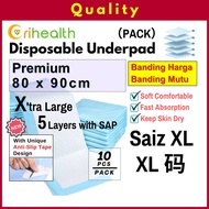 Orihealth Underpad 80cm x 90cm XL 5 Ply BLUE BESAR BIG with SAP Premium 10's