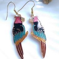 【西洋古董飾品 】景泰藍 可愛 彩鸚鵡造型 耳勾針 針式耳環