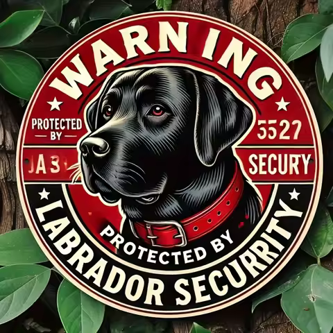Vintage Labrador Security Warning Metal Sign - 19.81cm Round Aluminum Wall Art, Easy to Install, Ide
