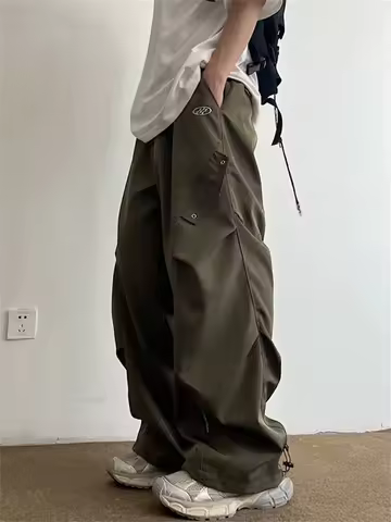 Techwear Parachute Cargo Pants Men Hip Hop Wide Leg Trousers Male Quick Drying Streetwear Loose Over