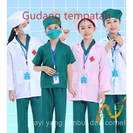 Melayu HZG Doctor Costume Kids Toys Doctor Nurse Cosplay Uniforms Role Play Dress Up Kits Set Stetho