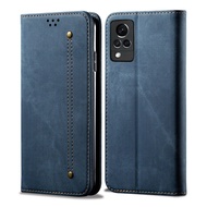 Vivo V21 / V21 5G RULIEAN Retro Denim Leather Flip Wallet Stand Casing Cover for Vivo V21 / V21 5G