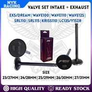 FRV VALVE SET INTAKE EXHAUST-EX5/DREAM 23/27MM/24/28MM/26/30MM/WAVE110 23/27MM/24/28MM/WAVE125 23/27
