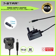 7-STAR* 5V 2.5A - 3A AC DC Power Supply Adaptor 3PIN UK PLUG Adapter 5.5mm x 2.1mm |1.5M |SAFETY MAR