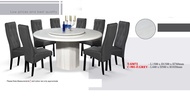TSM72 C-901-F.GREY 1+8 Seater Round Table Grade A Marble Dining Set With High Quality Turkey Fabric Cushion Chair / Dining Table / Dining Chair / Meja Makan / Kerusi Meja Makan / Buffet Makan Meja / Meja Party Makan Weekend