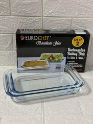 2in1 SET EUROCHEF GLASS RECTANGULAR BAKING DISH 1.6LITERS / 1.LITRES CAPACITY