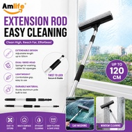 Amlife 120cm Extendable Window Squeegee 2-in-1 Glass Cleaning Brush Sponge Wiper for Home Car Bathro