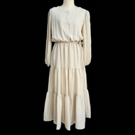 Đầm sơ mi maxi dài tay màu trắng suông rũ kèm belt vải linen Lovadova HD0202