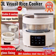 3L Visible Rice Cooker with 304 Filter Basket & Glass Inner, Low Sugar 24h Smart Reservation 0 Coati
