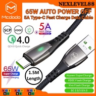 Mcdodo 5A 65W QC4.0 Type C Auto Power Off Super Charge Auto Disconnect VOOC Type C Data Cable 1.5M C