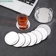 JUNYUE88WL 6 Pieces Stainless Steel Coaster, Round Silver Heat Insulation Mat, Creative Non-slip wit